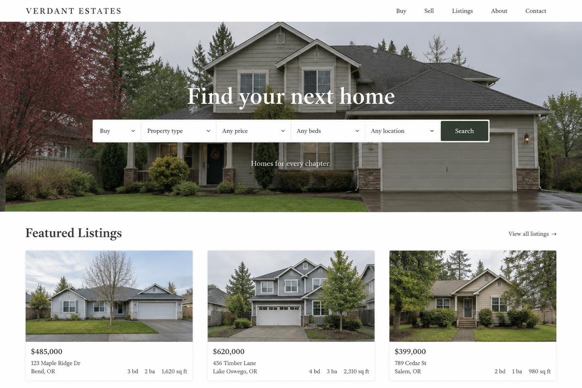 Verdant Estates website design