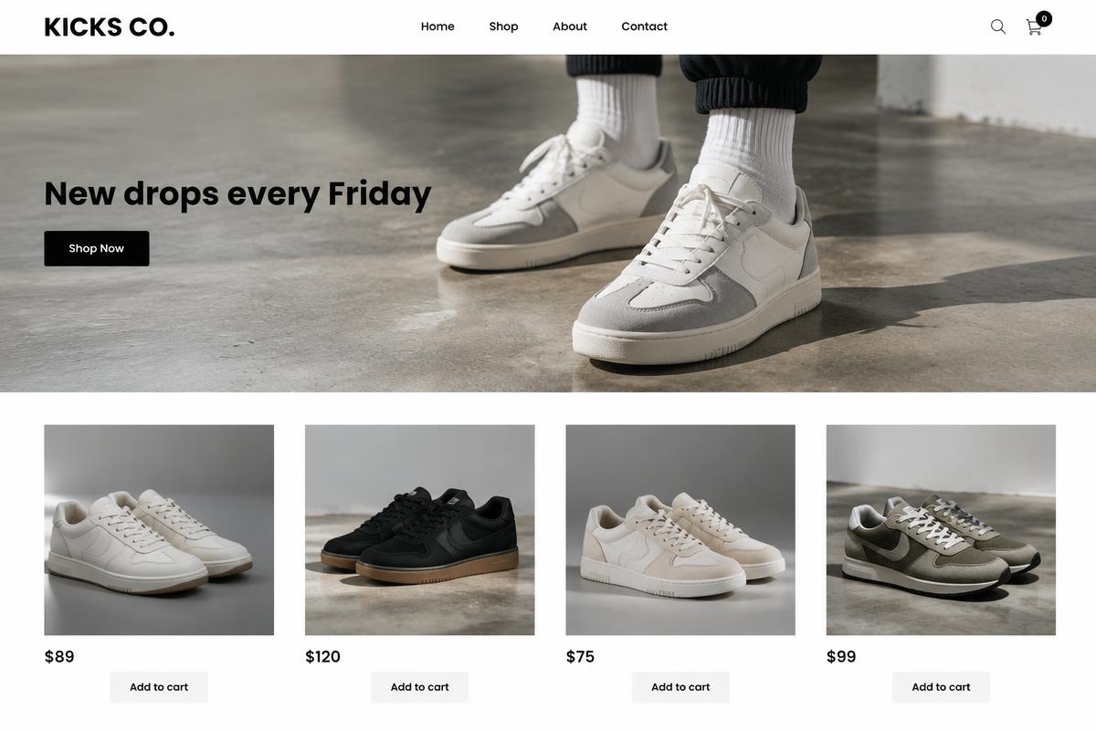 Kicks Co. website design